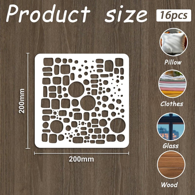 beinkmake 16Pcs Mixed Texture Stencil PET Painting Templates Tree Bubble Waves Inlay Border Stencils for Furniture Reusable DIY Craft for Wall Wood Fabric Canvas Paper Home Decor 7.87inch - Image 2